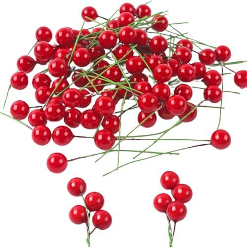 100 PCS Bacche di Agrifoglio Natalizio Bacche Artificiali frutta artificiale di Natale per Decorazioni ghirlande Natalizie Forniture per ghirlande Albero di Natale Decorazioni ghirlande Natalizie