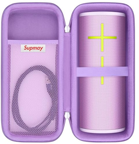 Supmay Megaboom 4/Megaboom 3 Hartschalen-Tragetasche für Ultimate Ears Tragbarer, wasserdichter Bluetooth-Lautsprecher, kabelloser tragbarer Lautsprecher-Schutzhülle mit Netztasche für Ladekabel, Lila