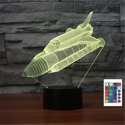 FLRXHK Space Shuttle 3D-Illusions-Nachtlicht, Touch-Tischlampe mit Fernbedienung, 16 Farben, optisches USB-LED-Nachtlicht für Kinder, Geschenk, Raumdekoration