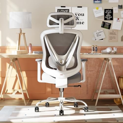 HOLLUDLE Ergonomischer Bürostuhl mit 3D Lendenstütze & 3D verstellbaren Armlehnen – V-förmiges Rücken-Design, bequemer Schreibtischstuhl für Büro & Zuhause, Weiß
