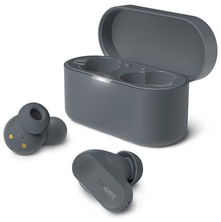 Philips TAT3509GY Noise Cancelling True Wireless In Ear Bluetooth Headphones - Small Buds. Natural Sound. Dynamic bass, Pocket-Sized Charging case, Clear Calls Ideal for Commuting and Excersie - Grey