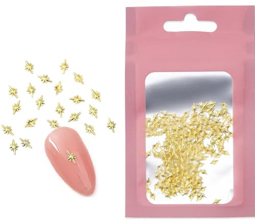 BelleVive Lot de 200 breloques en forme d'étoile dorée pour nail art 3D en alliage - Jolies décorations en forme de croix - Pour ongles en acrylique