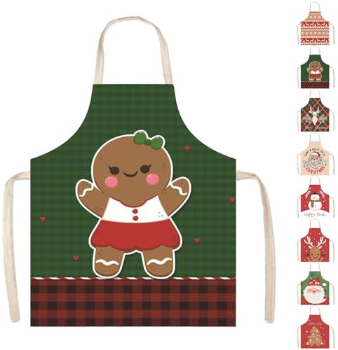 POPOYU Delantal de Navidad Unisex,Delantal Cocina en Lino Impermeable Adultos,Delantal de Cocina Navidad Hombre Jengibre para Navidad Fiesta Nochebuena Cocina Restaurante