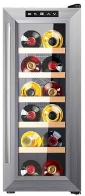 Cecotec Weinkühlschrank - 12 Flaschen - Bolero GrandSommelier 1270 CoolWood. Weinkühler mit thermoelektrischer Kühlung, regulierbarer Temperatur und LED-Innenbeleuchtung, Design in Holz und Edelstahl
