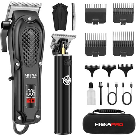 HIENA Professionelle Haarschneidemaschine für Männer, Schnurlose wiederaufladbare Haarschneidemaschine und Trimmer Set, Haarschneider Set für Friseure mit LED Display, Geschenke für Männer