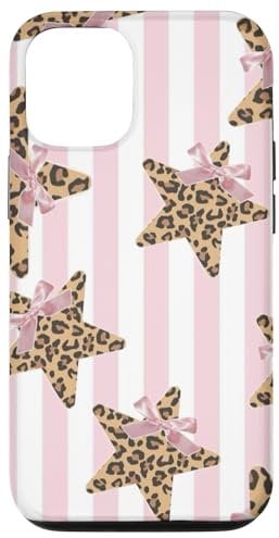 iPhone 12/12 Pro Leopard Cheetah Print Star Y2K With Pink Bow Coquette Cute Case