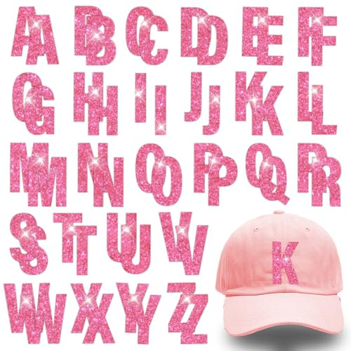 52PCS Iron On Letter Patches for Clothing, Rose Red Glitter Letter A-Z Iron On Patches Appliques for Clothes, Shiny Heat Transfer Vinyl Decals for Fabric, Hats, T-shirt, Backpacks, DIY Clothing Repair