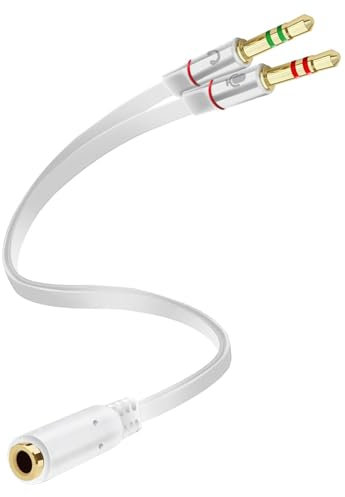 D & K Exclusives Headphone Splitter for Computer 3.5mm Female to 2 Dual 3.5mm Male Mic Audio Y Splitter Cable Smartphone Headset to PC Adapter, White