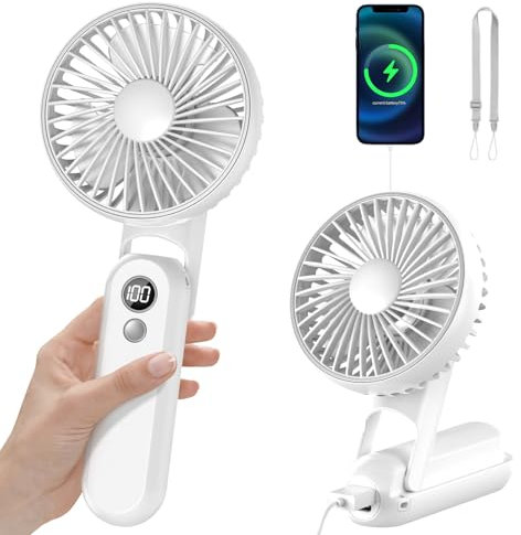 CNMTCCO Mini Ventilatore Portatile Ricaricabile USB - Ventilatore Tascabile Turbo 5 Velocità, Durata Massima della Batteria 18 Ore, Compatto e Leggero (Bianco)