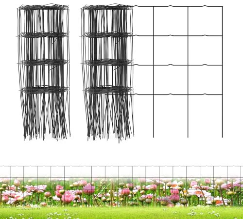 PROWORX Dekorative Gartenzaun-Bordüre, insgesamt 35,6 cm x 12,4 m, 2 Stück, Metall, zusammenklappbar, flach, Drahtzaun für Hof, schwarz, PVC-beschichtet, für Außenbereich, Terrasse, Landschaft,