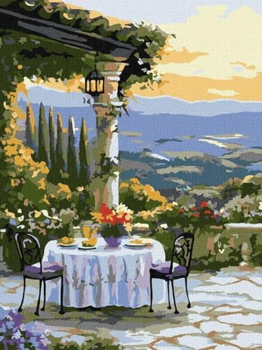 IDEYKA Ein malerisches Abendessen ©art_selena_ua Malen nach Zahlen für Erwachsene, einfaches Acryl-Malen nach Zahlen für Erwachsene, mit rahmen,DIY als Geschenk, 30x40cm
