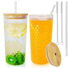 YYTECH Glass Cups with Lids and Straws, 2 Pack Mason Jar Drinking Glasses 24oz/710ml Iced Coffee Cup Reusable Glass Tumblers for Smoothies, Whiskey, Water, Beer, Cocktail, Coke, Juice