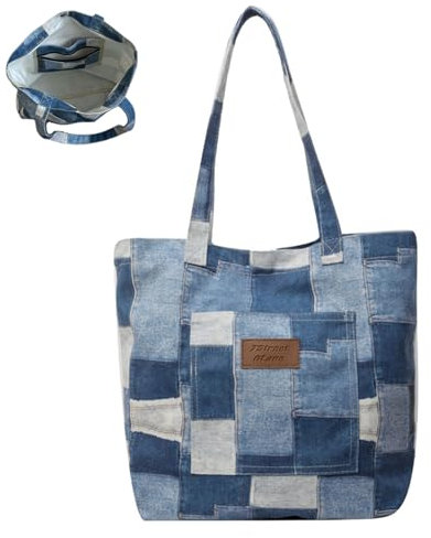 Wedhapy Tragetasche für Damen lässige übergroße Jeanstasche ästhetische minimalistische vielseitige Schulterhandtaschen mit großem Fassungsvermögen für Arbeit Einkaufen und Reisen