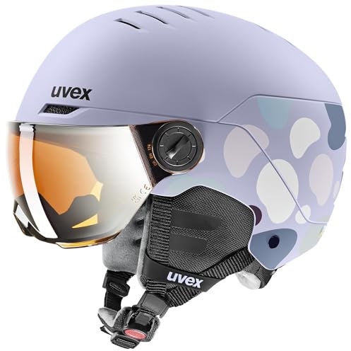 uvex Rocket jr Visor - robuster Skihelm für Kinder - Filterkategorie 2 - optimierte Belüftung - cool Lavender Abstract matt - 54-58