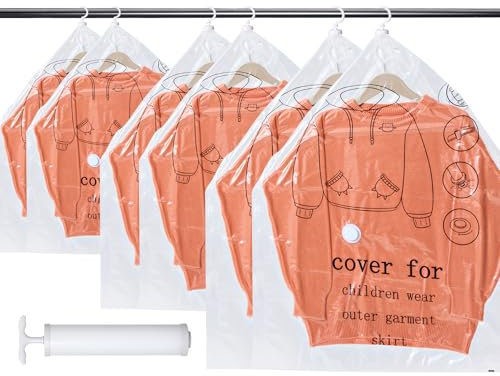 6 Bolsas de Almacenamiento al Vacío para Colgar – 2x 90×70cm 2x 110×70cm 2x 135×70cm – Reutilizables Transparentes con Gancho Giratorio 360° para Trajes Abrigos Vestidos Ropa