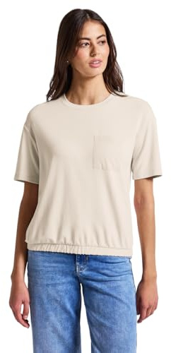 STREET ONE Damen A323565 T-Shirt mit Brusttasche, Silkstone White, 34