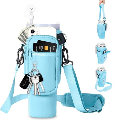 MPXEAVG Bolsa para Stanley Cup 1.2L/40oz, Stanley Accesorios, con Compartimento para Teléfono Móvil, Mosquetón y Correa de Hombro Ajustable, para Senderismo, Viajes, Camping (Azul)