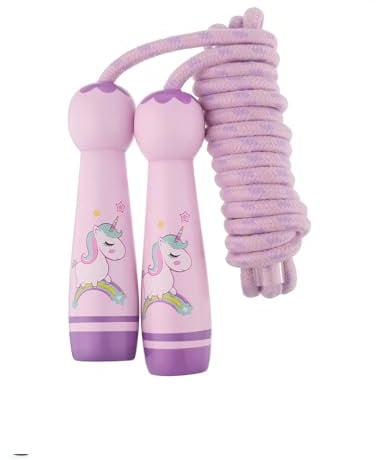 Shirene Jump Rope Kids,Kids Skipping Rope with Wooden Handle,Purple Adjustable Jump Ropes for Children Soft Cotton Ropes with Unicorn Design for Girls and Boys Outdoor Fitness