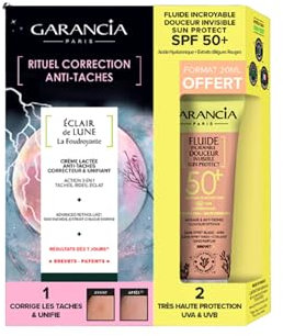 Garancia Éclair de Lune La Foudroyante | Crème lactée qui agit sur les taches, les rides et l'éclat du teint | Fuide incroyable douceur invisible sun protect SPF50+ Offert | Fabriqué en France