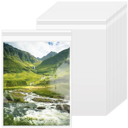 VOKOY 200 Pack 8.5 x 11 Inch Crystal Clear Sleeves Storage Bags, Letter Size Self Sealing Cellophane Bags Resealable Page Protectors Artwork Protectors Photocard Paper Pocket