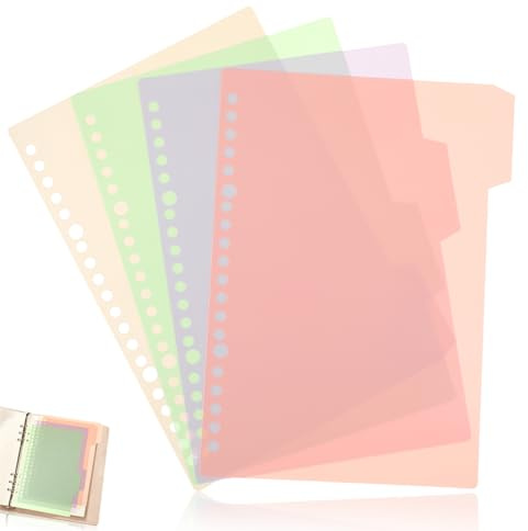 HOMSFOU 4 Intercalaires À Onglets Pastel Avec Pochettes En Polypropylène Imperméables Pour Classeur A5 Dossiers Multi-Sujets Organisation Bureau Et École