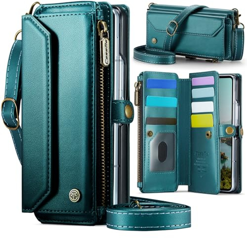 Konstreet for Samsung Galaxy Z Fold 7 Wallet Case with Durable Leather Cover, Card Holder Flip Flap, Wrist Strap, Zipper Closure, and RFID Blocking