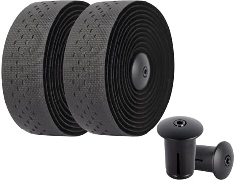 TIJYSH Fahrrad Lenkerband,Bicycle Handlebar Tape, Breathable Handlebar Tape, Bike Handlebar Tape (2er-Set) (Schwarzes Silikon+Schwarz)