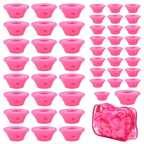 Euablfo 50 Stück Lockenwickler Silikon, Haar-Lockenwickler Weiche, 2 Größen Hair Rollers mit 25x Groß und 25x Klein, für DIY Haar Styling (Rosa)