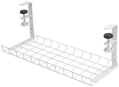 CZDANG No-Drill Under Desk Cable Management Box, Metal Wire Organizer for Standing Desk,Large Capacity Card Management Tray(white,75 * 19 * 20cm)