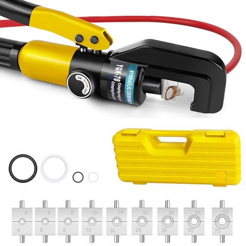 Hydraulic Crimping Tool, Hand Crimper Pliers with 9 Sets of Crimping Shapes 4-70 mm² for Copper Aluminium Cable Lugs, Hydraulic Cable Lug Crimper for Copper and Terminal Lugs Battery Wire Crimping