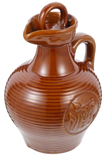 UTHCLO Jarra de Vino Cerámica Vintage de 500 Ml, Contenedor de Vino Portátil de Barro Asa, Resistente a Altas Temperaturas, para Hogar, Restaurante y Servicio de Bebidas