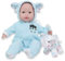 JC TOYS Berenguer Boutique-Puppe, 38 cm, weicher Körper, Augen öffnen und schließen, inklusive Kleidung und Elefanten-Plüschtier, blau, entworfen von Berenguer, ab 2 Jahren