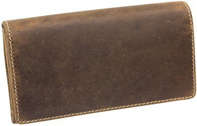 LEAS XXL Damen Geldbörse Frauen Geldbeutel für 10 Kreditkarten Used Look Echt-Leder - Vintage-Collection 17x9,5x3,5cm (BxHxT) (dark cognac)