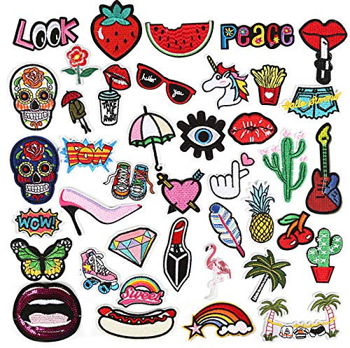 Naler 40PCS Thermocollant Autocollant de Patch Broderies Écusson Brodé Patch DIY Vêtement T-Shirt Jeans Sac à Dos Veste Cacher Trous