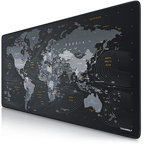 TITANWOLF - Tapis de Souris Gaming Global 900x400mm - sous-Main Bureau planisphère Gamer Extra Large XXL en Tissu, Base antidérapante - Carte du Monde - pour Tous Types de Souris et Claviers