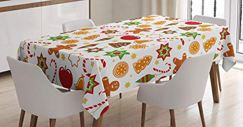 ABAKUHAUS Lebkuchenmann Tischdecke, Weihnachten Graphic, Pflegeleicht Waschbar Schmutzabweisend und mit Klaren Farben Hochwertiger Druck, 140 x 240 cm, Rot Weiß
