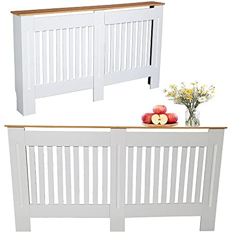 Radiator Covers, Wooden MDF Central Heating Cabinet Modern Traditional Home Furniture Grill Style White Painted, Freestanding Frame with Screw Fixing, Large: H 82 x W 152 x D 19 Cm