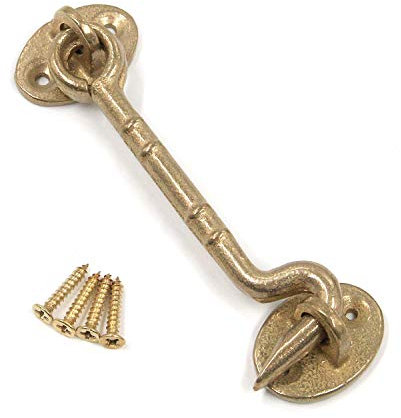 Quluxe Solid Antique Brass 4 Inch Door Hook Latch with Screws for Window, Cabinet, Gate, Sliding Door (Gold)