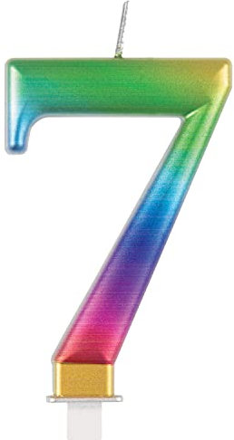Metallic Rainbow Number 7 Birthday Candle - Vibrant 3D Topper for Cakes & Desserts - Perfect for Kids' & Adults' Parties - 1 Pc