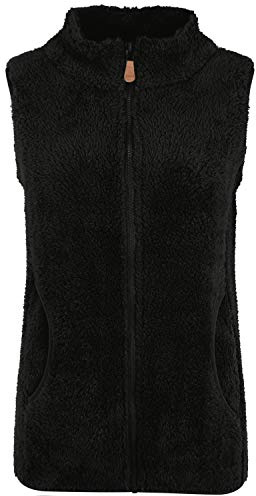 OXMO OXTheri Damen Weste Fleece Outdoor Weste mit Stehkragen Eingrifftaschen Reißverschluss Regular fit, Größe:L, Farbe:BLACK (799000)