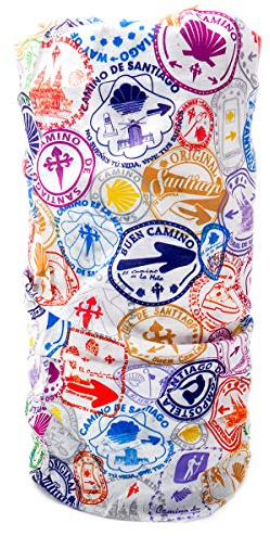 Jakobsweg Multifunktionstuch – Schlauchtuch/Bandana/Halstuch mit Jakobsweg-Motiv – Kopftuch, Stirnband & Nackenschutz – Pilger Zubehör oder Geschenk vom Camino de Santiago - Buen Camino