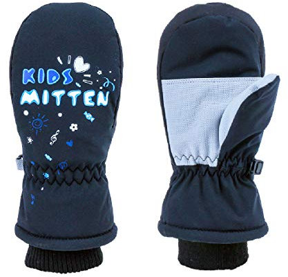Azarxis Kinder Skihandschuhe Fausthandschuhe Reißfeste und Winddichte Handschuhe Fäustlinge Winterhandschuhe für Jungen und Mädchen (Schwarz, XXS (3-5 Jahre alt))