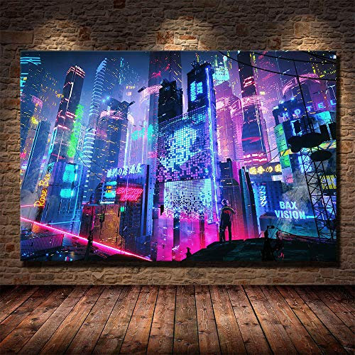 manbgt Cyberpunks Future Steam City Wandkunst Poster und Drucke Moderne Leinwandbilder für Wohnzimmer Dekor 60x90cm 24x36inch Kein Rahmen