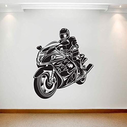 NSRJDSYT Motorrad Wandtattoo Motorradfahrer Helm Vinyl Fenster Aufkleber Teenager Schlafzimmer Motor Club Garage Inneneinrichtung Kunst Wandbild 57x66cm
