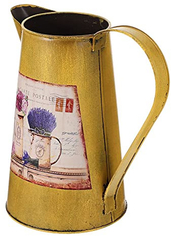 DOITOOL Rustic Shabby Chic Vase Small Metal Vase Vintage Iron Milk Jug Mini Pitcher Decorative Flower Vase with Handle Home Kitchen Farmhouse Decor Yellow
