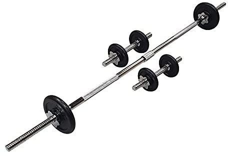 FIT4HOME 50KG Dumbbell & Barbell Weights Set for Men - Adjustable Free Weights w/Cast Iron Weight Plates & Steel Bars, Storage Box with Wheels, Textured Grip