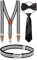 BomGuard 4er Set, Kinder-Hosenträger + Fliege + Krawatte + Gürtel,schwarz 4-Strich