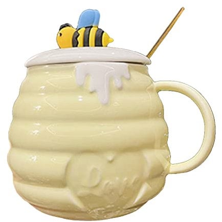 Mozacona Ceramic Mug Bee Honey Jar Relief Coffee Mug With Spoon