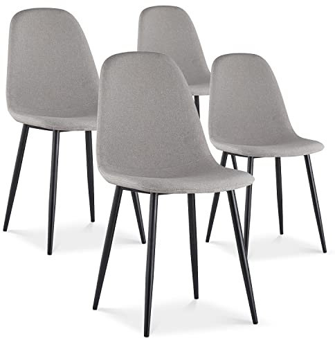 INTENSE DECO Lot de 4 chaises Bali Tissu Gris Pieds Noir