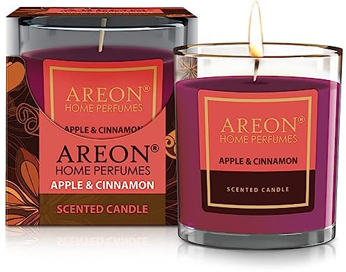 areon Wohlfühl - Duftkerze im Glas - Premium Kollektion - Brenndauer bis 25 Stunden - Duft: Apfel & Zimt